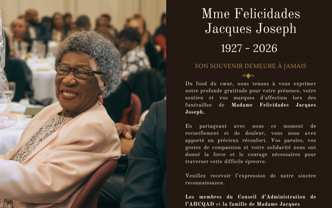 En mémoire de Mme Felicidades Jacques Joseph : mot de remerciements